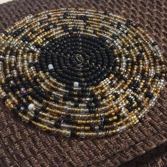 Boutique Brown Burlap and Bead Medallion Summer Envelope Clutch Bag NWOT - Picture 12 of 14